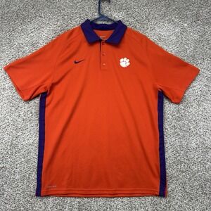 Clemson Tigers Polo Shirt Mens Large Orange Nike Performance Stretch Embroidered